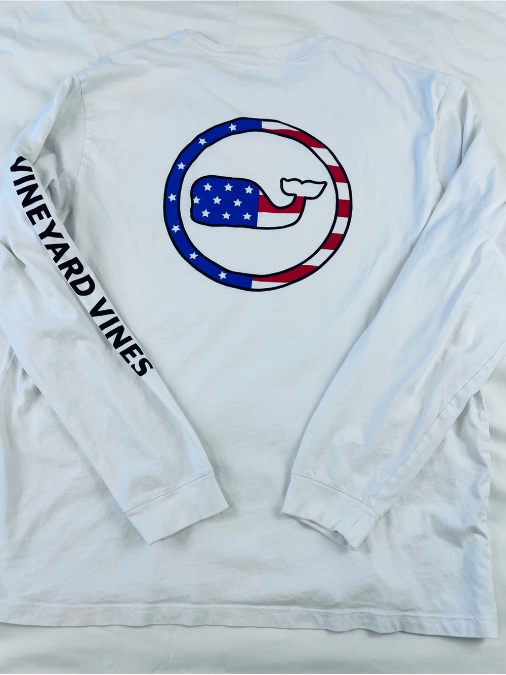 Vineyard Vines Mens XL White USA Flag Crew Neck LS Shirt Patriot America 4th